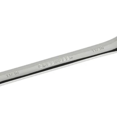 Combination Ratcheting Wrench, 11/16".  Compact reversible switch allows a 15° offset of the box end for clearance of obstacles.  5° ratcheting design for versatility and ease of u...