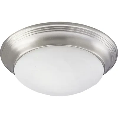 One-light 11-1/2 inch close-to-ceiling fixture with etched alabaster style glass bowl and Brushed Nickel finish. Twist on glass for easy relamping. This fixture is perfect for bedr...