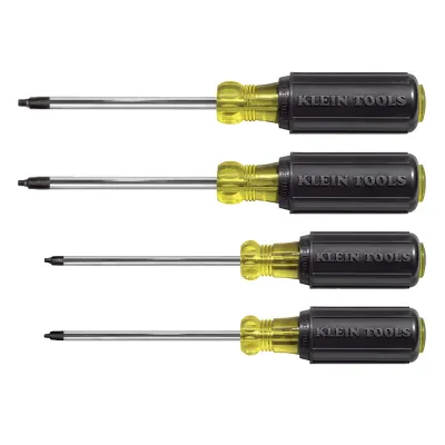 Screwdriver Set, Square Recess, 4-Piece, Screwdriver Set with color coded handle ends for quick and easy identification