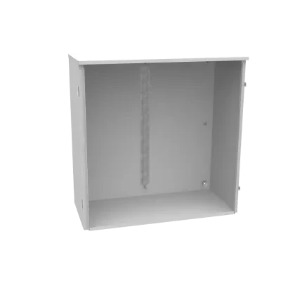 36x16x36 Hinge Cover Type 3R UL Listed Steel No Knockouts ANSI 61 Gray Back Panel Weld Studs Drip Shield Emboss Mounting Holes in Back Padlocking Draw Latch