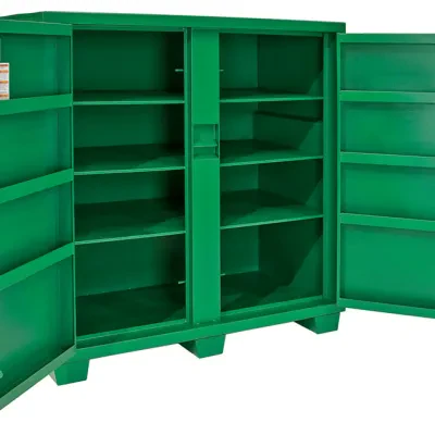 56 x 60 Utility Cabinet.  Recessed and concealed lock protector inhibits forced entry and corrosion to lock.  Flush-mounted doors.  Finger-groove door handles.  Front-door storage....