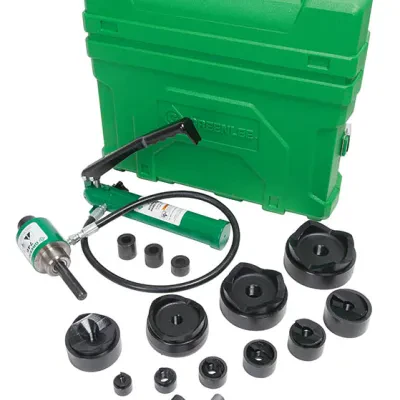 11 ton hydraulic knockout kit with hand pump and Slug-Buster® 1/2"-4".  Compact lightweight design for portability and fast, easy one-person operation. Slug-Buster® punch profile s...