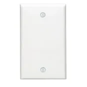 1-Gang No Device Blank Wallplate, Standard Size, Thermoplastic Nylon, Box Mount, White