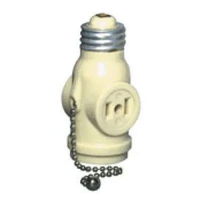 660 Watt, 125 Volt, Two Outlet With Pull Chain Socket Adapter, Ivory