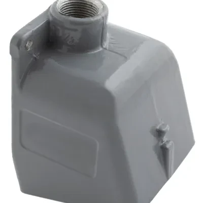 Heavy Duty Products, IEC Pin and Sleeve Devices, Industrial Grade, Accessory, Back Box, For 100A 1 1/2" NPT Hub, Angled, Mounting Screws Included, Gray Cast Aluminum