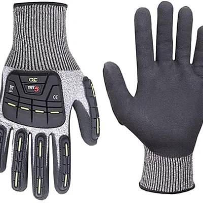 Cut Level 5 Gloves, Large Size, Polyurethane coating, ANSI/ISEA Cut Level 5, Polyurethane palm material, Abrasion and Puncture Resistant, Gray Black, Nitrile material