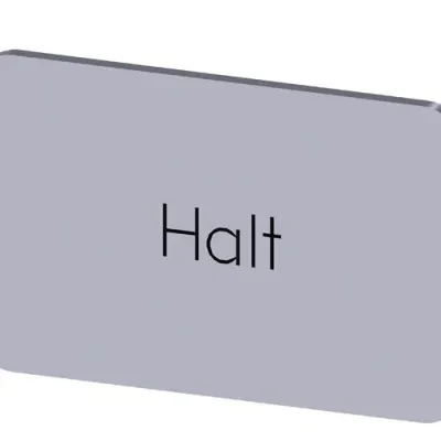 LABELING PLATE SNAP-ON OR SELF-ADHESIVE FOR LABEL HOLDER, LABEL SIZE 17.5 X 27MM, LABEL SILVER, LETTERING BLACK, WITH INSCRIPTION HALT