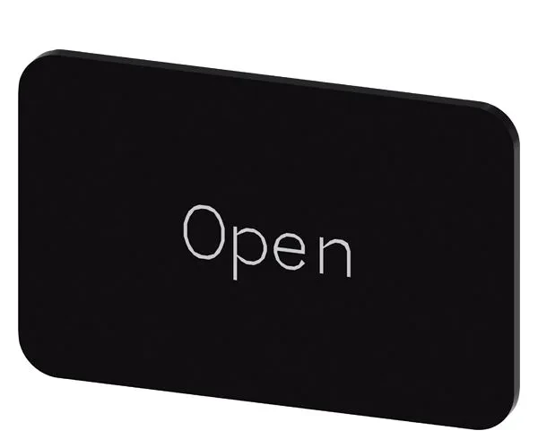 LABELING PLATE SNAP-ON OR SELF-ADHESIVE FOR LABEL HOLDER, LABEL SIZE 17.5 X 27MM, LABEL BLACK, LETTERING WHITE, WITH INSCRIPTION OPEN