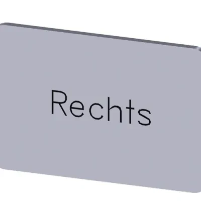 LABELING PLATE SNAP-ON OR SELF-ADHESIVE FOR LABEL HOLDER, LABEL SIZE 17.5 X 27MM, LABEL SILVER, LETTERING BLACK, WITH INSCRIPTION RECHTS