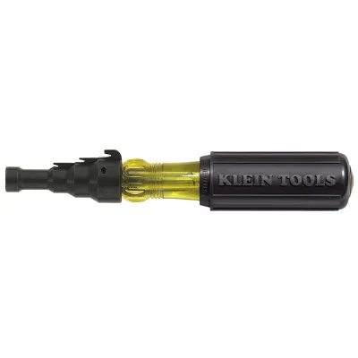 Conduit Fitting and Reaming Screwdriver, Reamer's hooded-blade design keeps tip from slipping out of screws, especially when tightening hard-to-reach conduit fittings thicker hood...