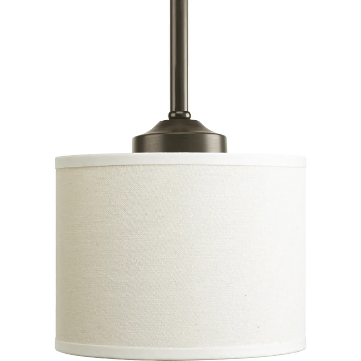 Harkening back to a simpler time, the Inspire Collection freshens traditional forms with flowing lines. This one-light mini-pendant features an off-white linen fabric shade and Ant...