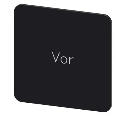 LABELING PLATE SNAP-ON OR SELF-ADHESIVE FOR LABEL HOLDER, LABEL SIZE 27 X 27MM,LABEL BLACK, LETTERING WHITE, WITH INSCRIPTION VOR