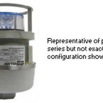 NV2 SERIES - GRAY NON-METALLIC CORROSION RESISTANT COMPACT FLASHING LEDLIGHT FIXTURE (LED INCLUDED) - 3/4 INCH PENDANT MOUNT WITH BLUE STROBELIGHT AND GUARD - 120-240VAC AT 50/60HZ