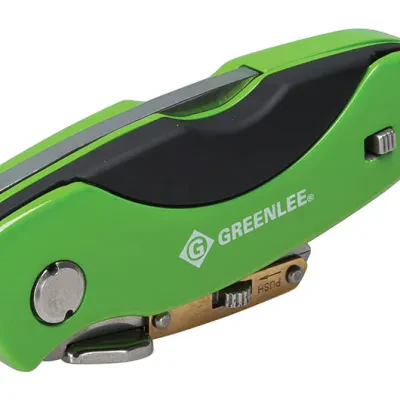 Heavy-Duty aluminum housing with built-in blade storage for added convenience.     Larger handle shape improves ergonomics.     Thumb pad allows safe position to apply extra cuttin...