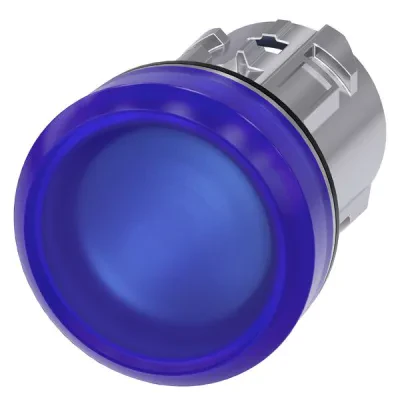 Indicator light, 22mm, round, metal, shiny, blue, smooth lens