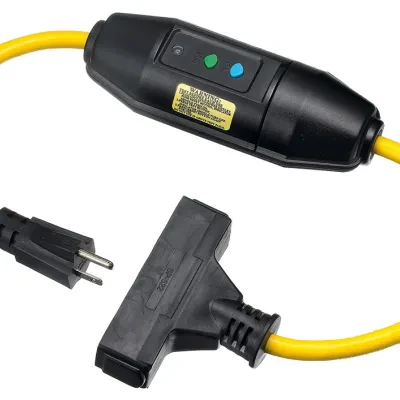 Power Protection Products, GFCI Linecords, Commercial, Auto Set, 15A 125V AC, 5-15R, 2' Cord Length, 4-6 mA Trip Level, Yellow
