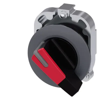 SELECTOR SWITCH, CAN BE ILLUM., 30MM, ROUND, METAL, MATT, RED, LONG SELECTOR SWITCH, FRONT RING FOR FLAT INSTALL., MOMENTARY CONTACT TYPE, ACTUATING ANGLE 45 DEG., 10 30H/12H