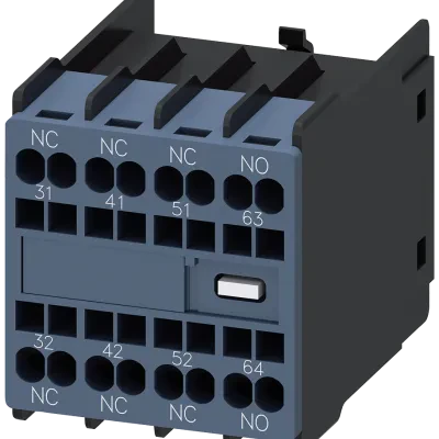 AUX.SWITCH BLOCK.FRONT.1NO+3NC. CURR.PATH 1NC. 1NC. 1NC. 1NO. F. CONT. RELAYS A. MOTOR CONT.. 3RT2 SPRING-LOADED TERMINAL 31/32 . 41/42 . 51/52 . 63/64