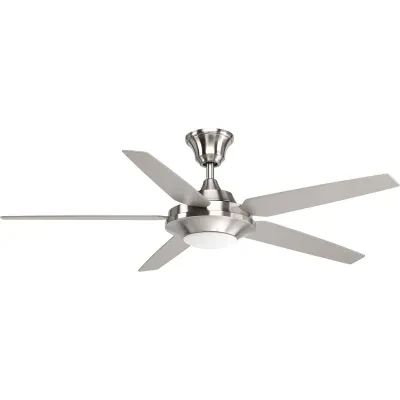 Five-blade 54 inch Signature Plus II ceiling fan with five reversible blades in silver and driftwood. The LED light source, offering both form and function with energy- and cost-sa...