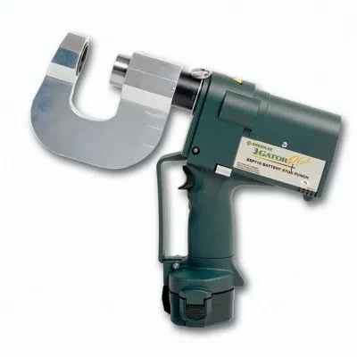 Gator® ESP710L Battery Stud Punch with 120V Charger.  This tool punches 1-11/32" (34.1 mm) diameter holes in 16 and 18 gauge structural studs.  Has the ability to punch holes in un...